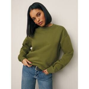 Reformation Classic Crew Organic Cotton Sweatshirt Pullover in Green Size Medium